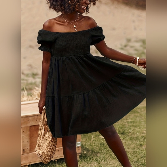 Full Size Ruffled Off-Shoulder Short Sleeve Dress - Picture 2 of 7